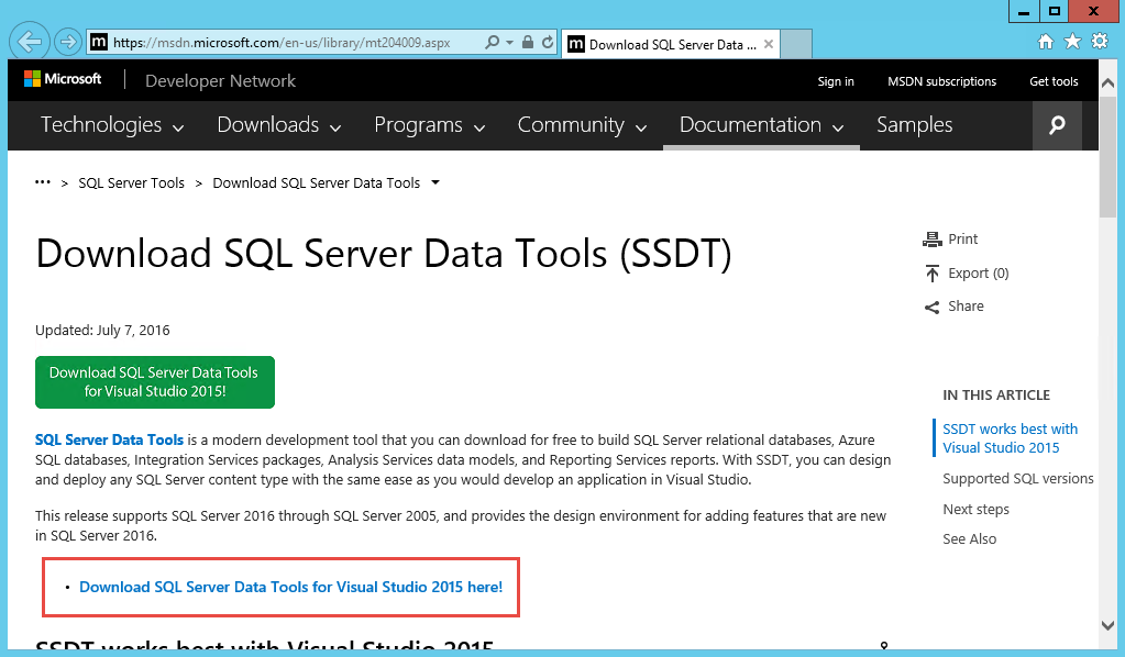Installing SQL Server Data Tools for SQL Server 2016 - SolarWinds